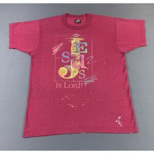 Vintage 90s Jesus Is Lord! Thrashed Paint Splatter Single Stitch Screen Stars T
